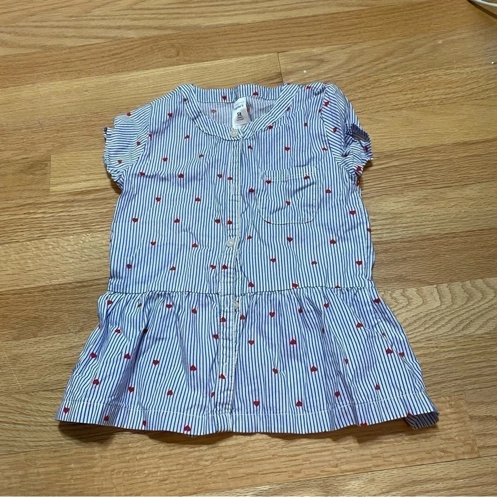 Size 5 Shirt Bundle Carter’s Heart Print Blue Striped Button Top Lace Peach
